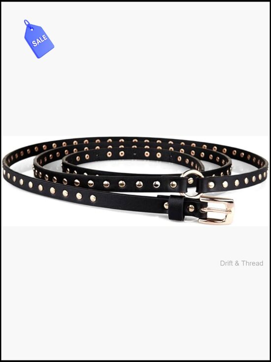 Double Wrap Thin Studded Genuine Leather Belt for Women main image 4